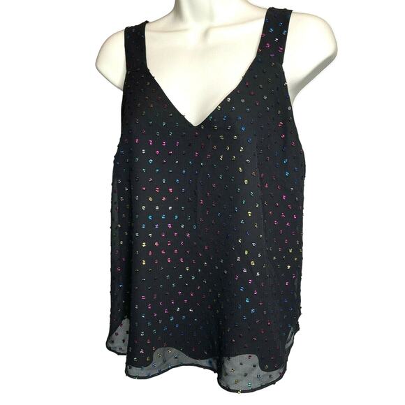 Rachel Roy Romina Women's Tank Shirt Blouse S Black W/ Rainbow Colorful Accents - Picture 6 of 9